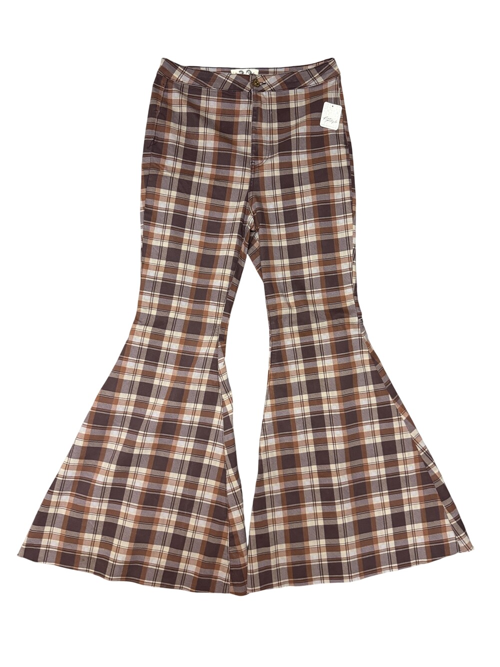 Free People We The Free Dress Pants Womens 32 Brown Plaid Bell Bottom Flare